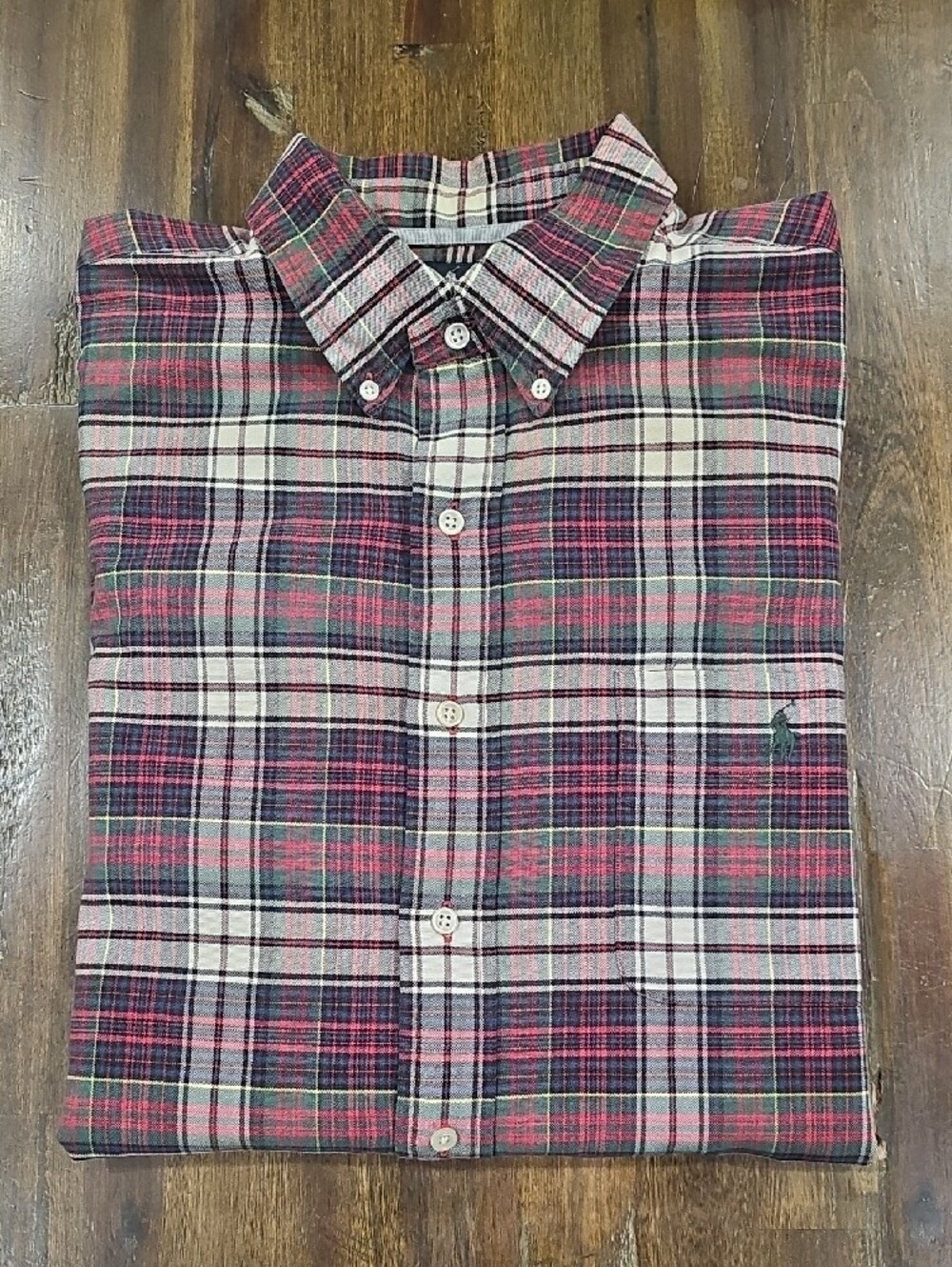 Ralph Lauren Red and White Plaid Button-Down Oxford Shirt